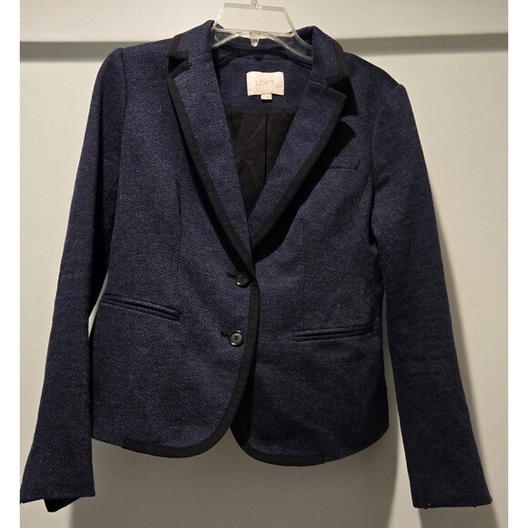 LOFT Women's Navy Blue Herringbone Blazer‎ Jacket Size S - Picture 1 of 4